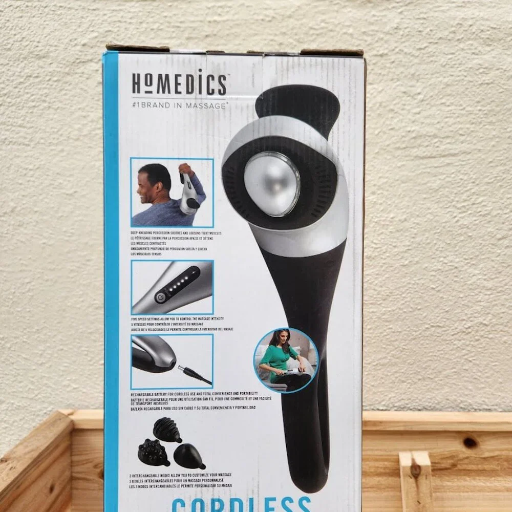 NEW Homedics Cordless Back Massager Neck Shoulders Percussion Massager with Rech